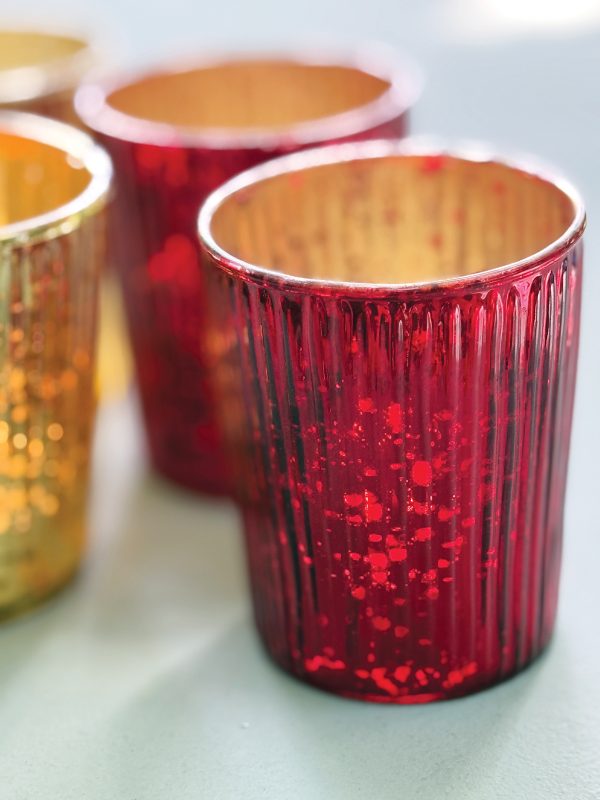 Glass Ribbed Votive - Antique Red