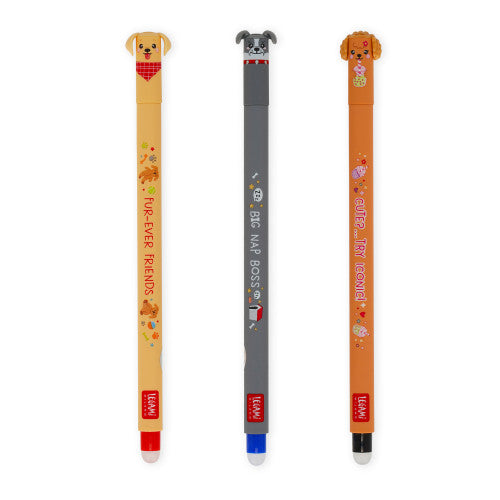 Legami Set Of 3 Erasable Gel Pens - Golden + Bulldog + Poodle