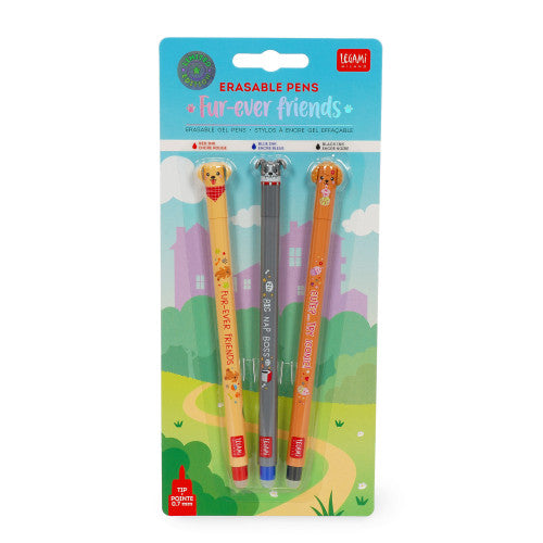 Legami Set Of 3 Erasable Gel Pens - Golden + Bulldog + Poodle