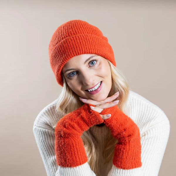 Fiery Orange Fingerless Wool Blend Gloves