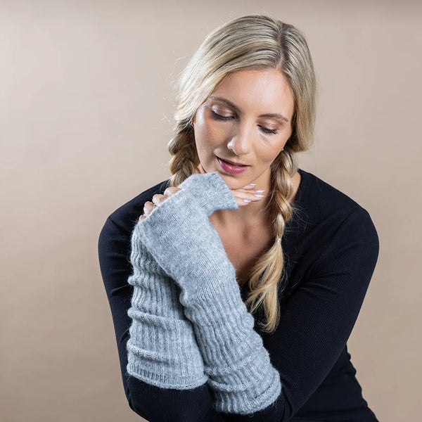 Long Grey Fingerless Gloves