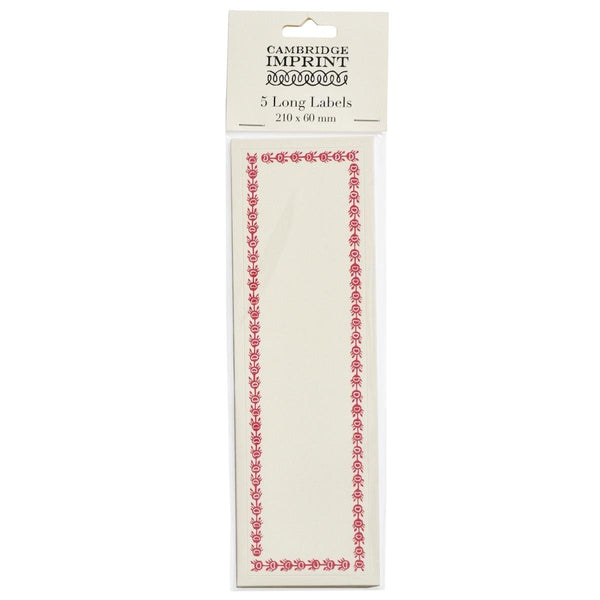 Cambridge Imprint Long Self Adhesive Labels with Bright Pink border