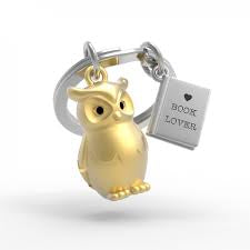 Metalmorphose Keyring - Gold Owl & Book