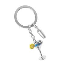 Metalmorphose Keyring - Silver Cocktail Glass & Shaker