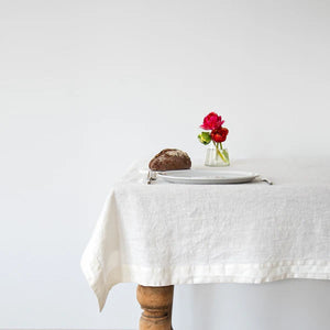 Linen Tales 100% Linen Tablecloth - White - 140cm x 300cm