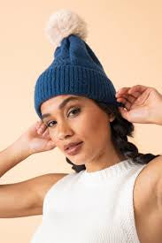 Powder Ingrid Bobble Hat - Navy & Mist