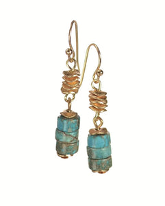 Mini Stone Stack Earrings - Turquoise & Gold