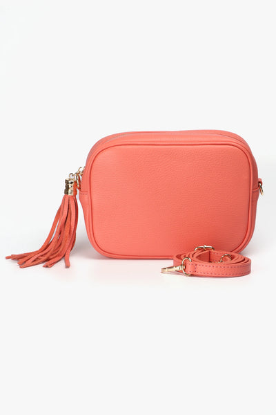 Crossbody Leather Camera Bag - Coral