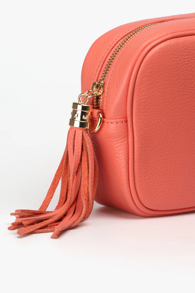 Crossbody Leather Camera Bag - Coral