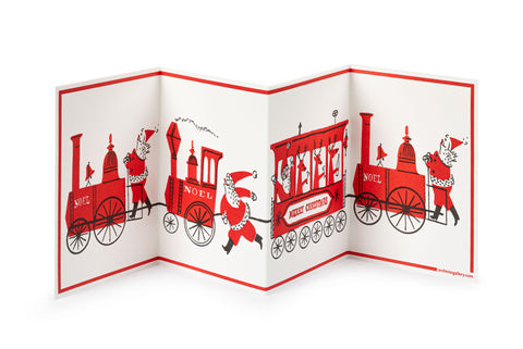 Letterpress Christmas Card - Santa Trains Concertina Card