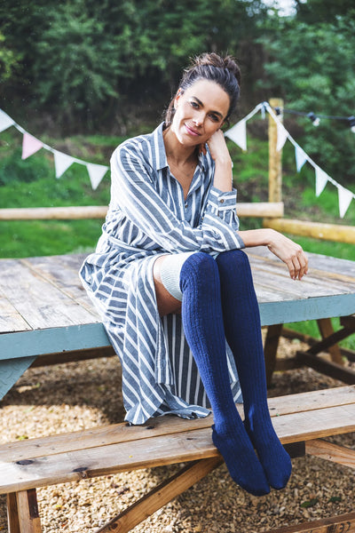 Dark Blue Over The Knee Wool Blend Socks