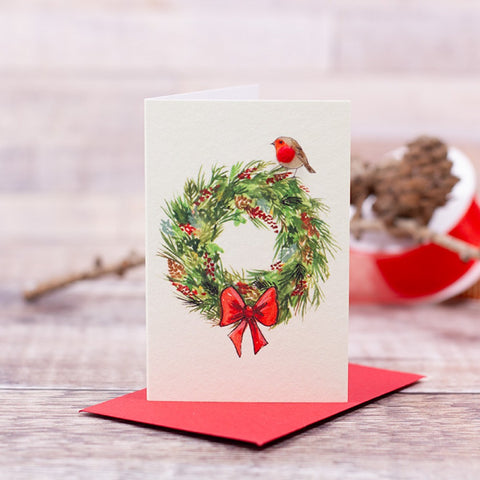 Christmas Mini Card - Robin & Wreath