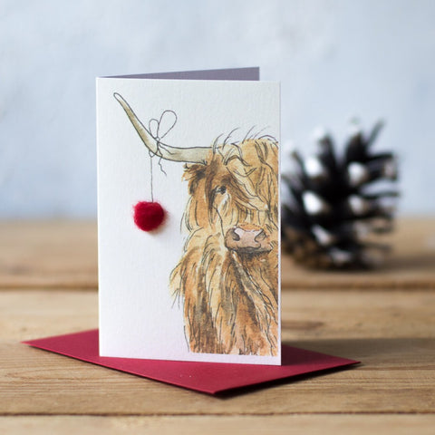 Christmas Mini Card - Highland Cow & Bauble