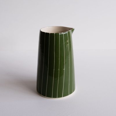 Musango Large Moss Green Sgraffito Stripe Jug