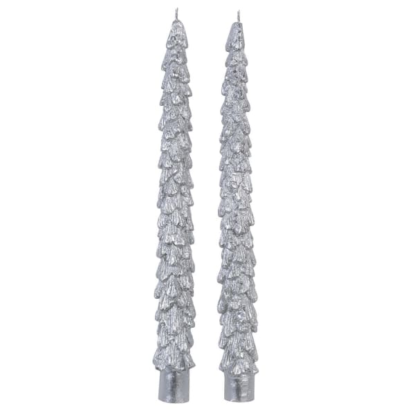 Silver Christmas Tree Dinner Candles - Set of 2