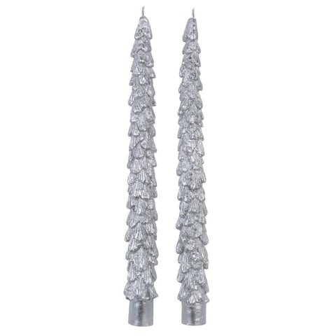 Silver Christmas Tree Dinner Candles - Set of 2
