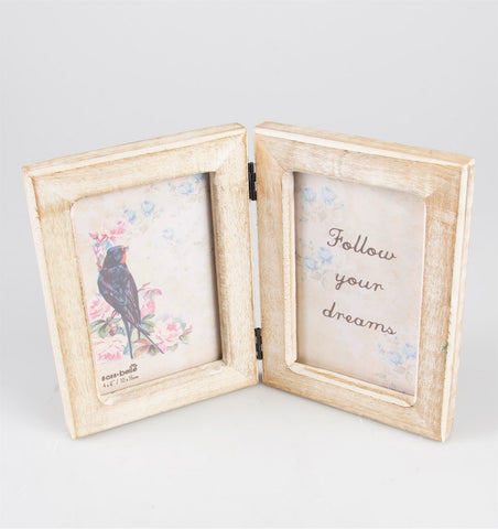 White Wood Double Photo Frame