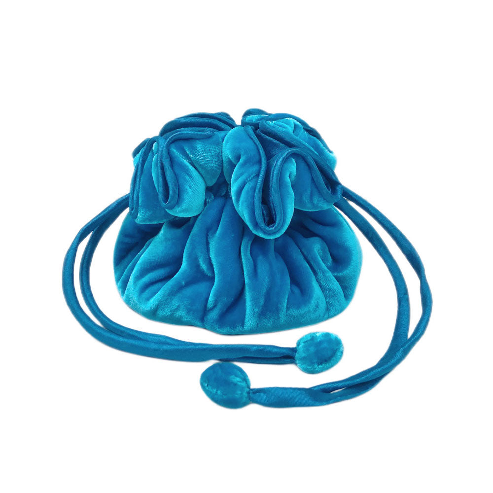 Lua Aqua Blue Velvet Draw Pull Pouch