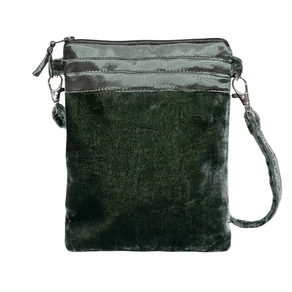 Lua Velvet Cross Body Purse - Dark Sage