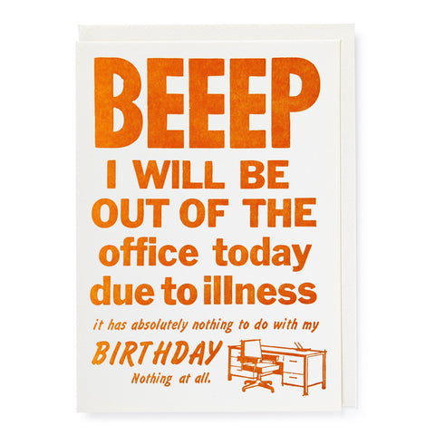 Letterpress Card - Beeep I Will Be Out of Office