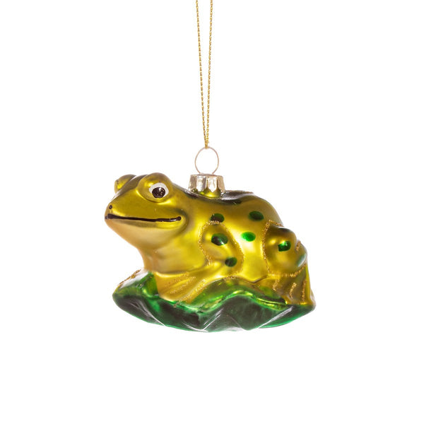 Frog on A Leaf Glass Bauble