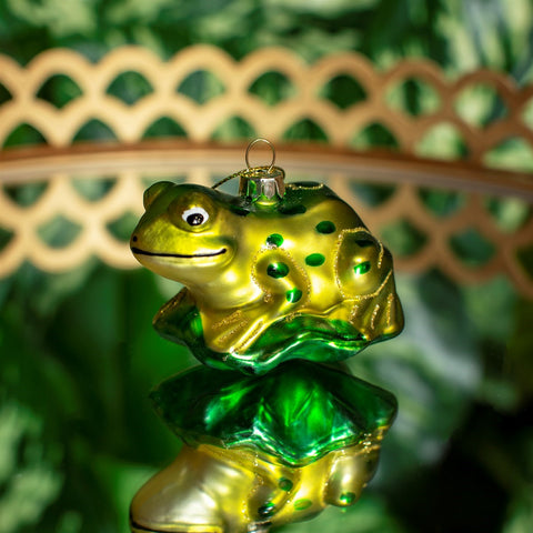 Frog on A Leaf Glass Bauble