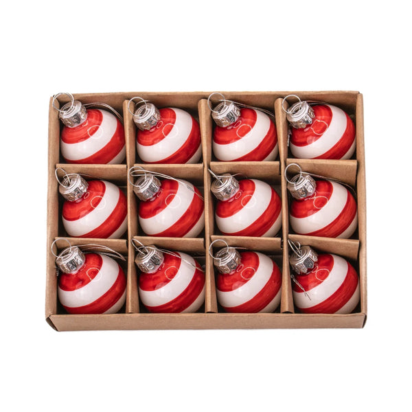 Red & White Stripe Mini Bauble Set of 12