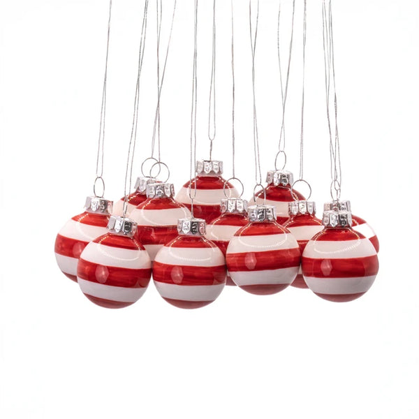 Red & White Stripe Mini Bauble Set of 12