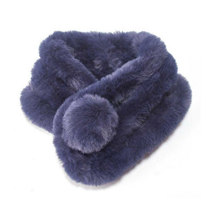 Navy Faux Fur Pom Pom Scarf