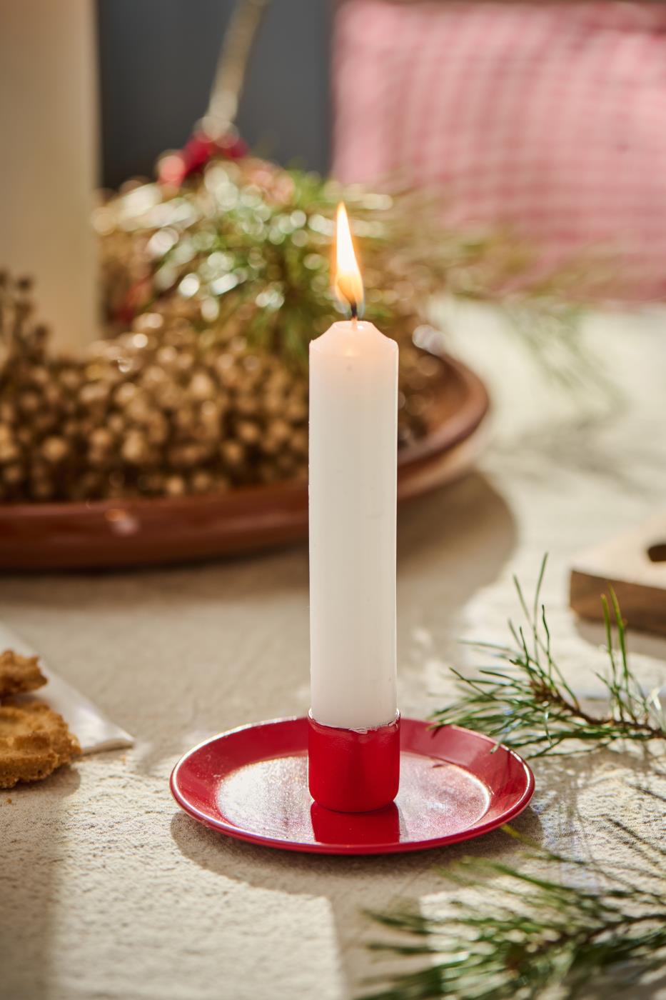 Red Enamel Dinner Candle Holder - f/2.2cm dinner candle