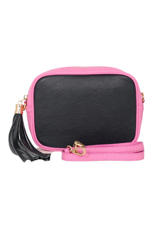 Crossbody Leather Camera Bag - Navy & Hot Pink