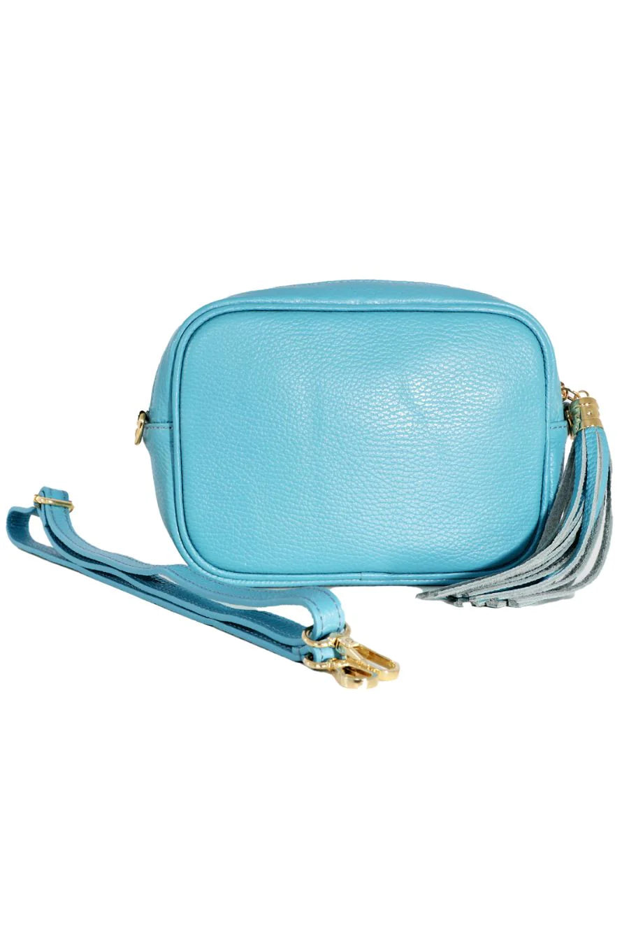 Crossbody Leather Camera Bag - Sky Blue