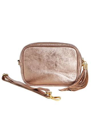 Crossbody Leather Camera Bag - Metallic Champagne