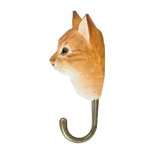 Handcarved Wooden Hook - Ginger Cat