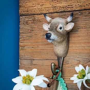 Handcarved Wooden Hook - Alpine Cow