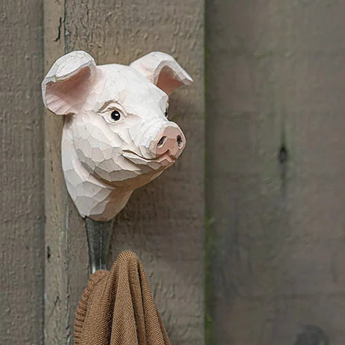 Handcarved Wooden Hook - Pig