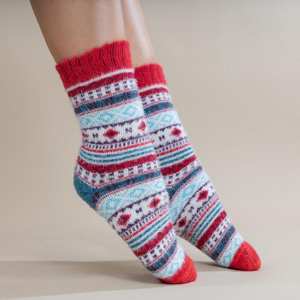 Red & White Patterned Wool Blend Socks