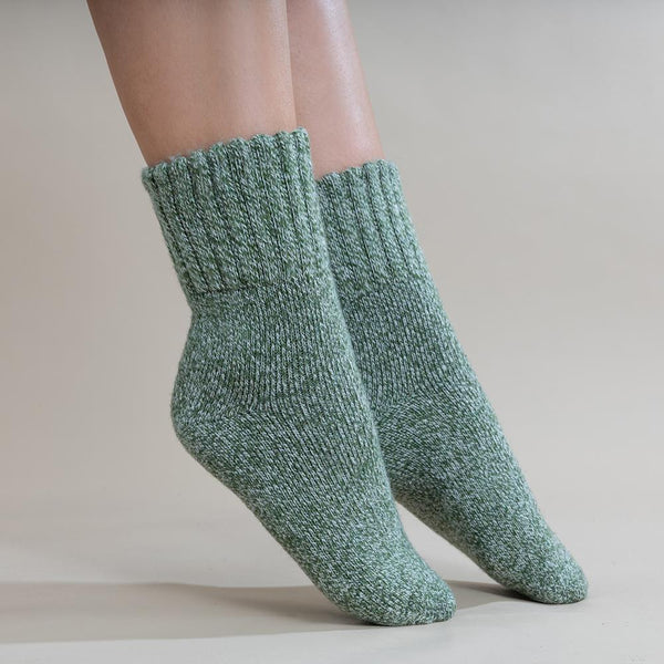 Green Marl Wool Blend Socks w/Ribbed Cuff