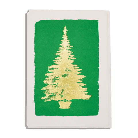 Letterpress Christmas Card - Tree On Green