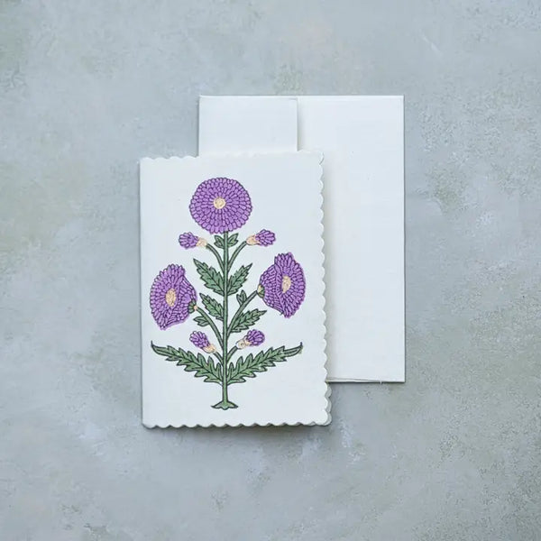 Hand Block Printed Greeting Card - Genda Lilac