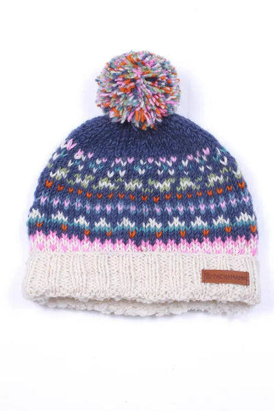Pachamama Alaska Roll Back Bobble Beanie Cream/Denim