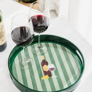 Wooden Lacquer Round Drinks Tray - Red Wine