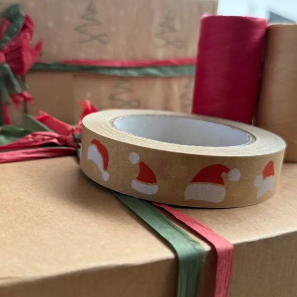 Red & White Festive Santa Hat Kraft Paper Tape