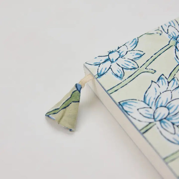 Hand Block Printed Blank A5 Notebook - Lotus Indigo