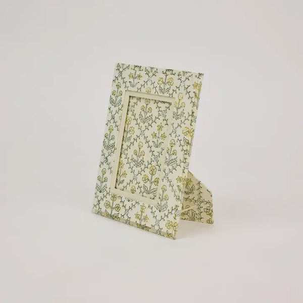 Block Printed Picture Frame (4x6) - Floral Lattice Buttercream