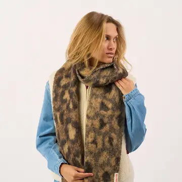 Fine Mixed Wool Scarf - Brown & Beige Leopard
