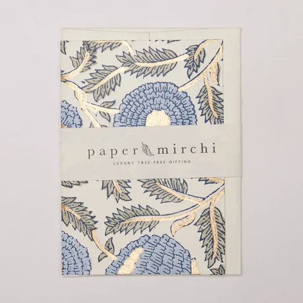 Hand Block Printed Greeting Card - Marigold Glitz Blue Stone