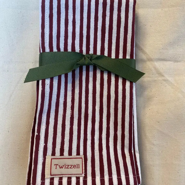 Merlot & White Pinstripe Napkins - Set of 4
