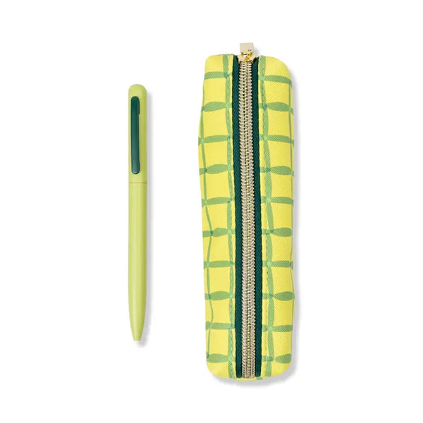 Pen & Pouch Set - Green Lattice