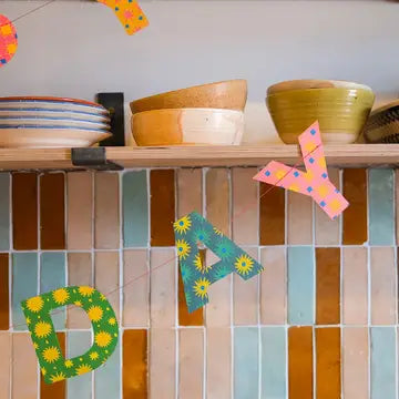 Bright Happy Birthday Sewn Paper Garland
